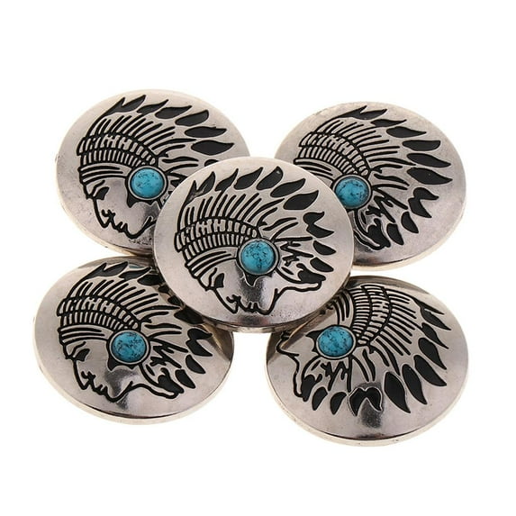 5 Pcs Vintage Western Buttons Turquoise Concha Studs For Screwing 30mm For Jacket Blue