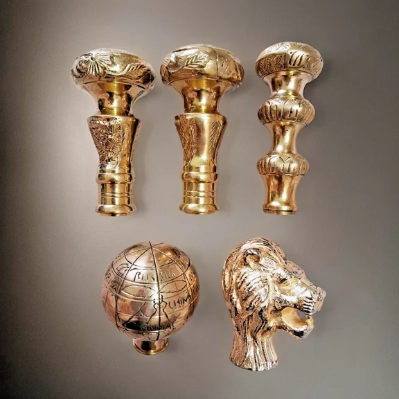 5 Pcs Walking Stick Brass Handles in Brass Finish Handmade Walking Cane Handle for Gift Women and Men