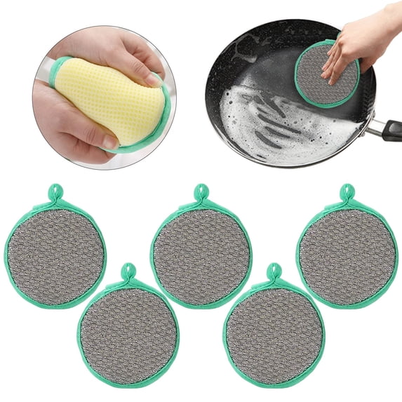 5 Pcs Washing Dishes Sponges,Double-Sided Dishwashing Sponge Scrubber Round Non-Scratch Scrub Sponges Pads Kitchen Cleaning Tools for Dishes,Pots,Pans,Sink,Basin(Green)