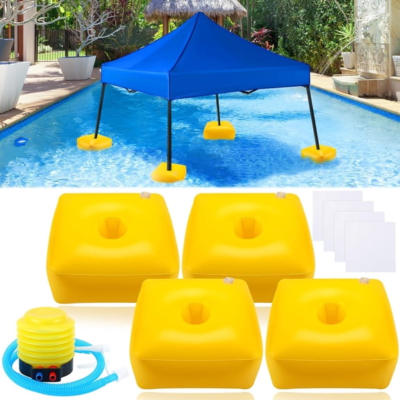 5 Pcs Water Canopy Float Kit - 4 PVC Floats 18" x 18" x 10" with Hand Air Pump for Pool, Lake, Beach - Portable Shade Floating Kit (Canopy Not Included)