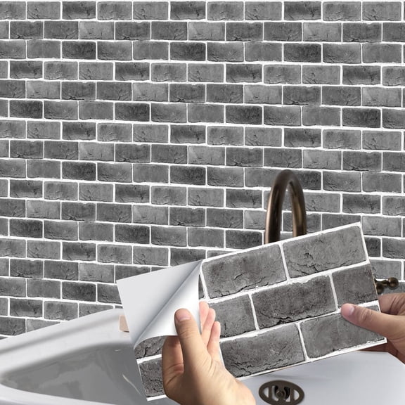 5 Pcs Waterproof Tiles Stickers Wall Decals 11.8'' x 5.9'' Gray Mosaic Brick Pattern Tiles Peel and Stick Backsplash Kitchen Bathroom Decor