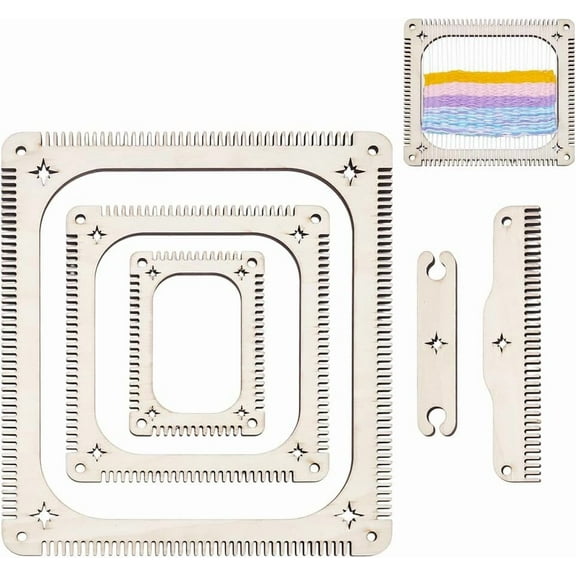 5 Pcs Weaving Loom Kit Rectangle Weaving Loom Kit with Weaving Comb and Weaving Tools Wooden Multi-Craft Weaving Loom