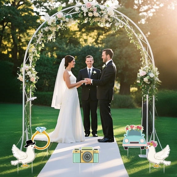 5 Pcs Wedding Congratulations Yard Signs Waterproof Outdoor Wedding Lawn Sign Cute Camera Ring Design Yard Decoration Lawn Yard Patio Walkway Path Decoration for Weddings Anniversaries.