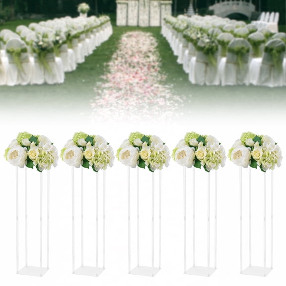 5 Pcs Wedding Flower Stand Elegant Clear Acrylic Flower Stand Modern Geometric Flower Vase Column Stand Tabletop Freestanding Mounting Type Classic Stable Cube and Detachable Design