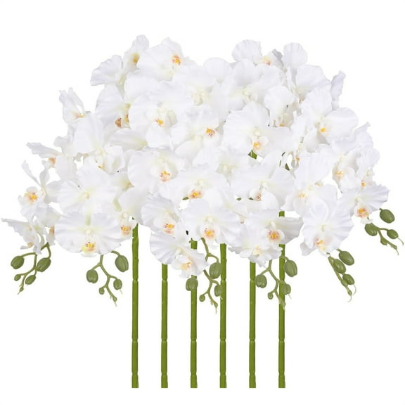 5 Pcs White Fake Orchid,Artificial Silk Flowers,Real Touch Faux Phalaenopsis Flowers,Phalaenopsis Branches for Wedding Centerpieces Home Table Party Decorations (White)