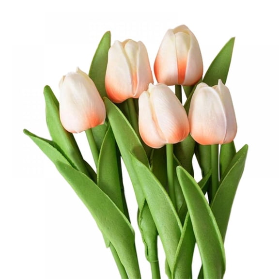 5 Pcs White Flowers Artificial Tulip Silk Flowers PU Real Touch Tulips Bouquet,13.4 inch for Home Party Easter Day Home Kitchen Wedding Decorations