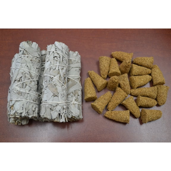 5 Pcs White Sage Bundles 4" + 20 Pcs Palo Santo Cones - Smudge Kit Refills