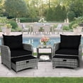 thumbnail image 1 of 5 Pcs Wicker Outdoor Patio Chairs with Ottoman, PE Wicker Rattan Patio Conversation Furniture Set with Underneath Footrest for Porch, Garden, Balcony and Backyard, Black, 1 of 7