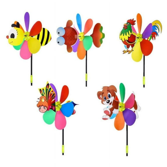 5 Pcs Windmills Colorful Wind Spinner 3D Animal Pinwheel Garden Ornament for Outdoor Yard Lawn Patio Decor and