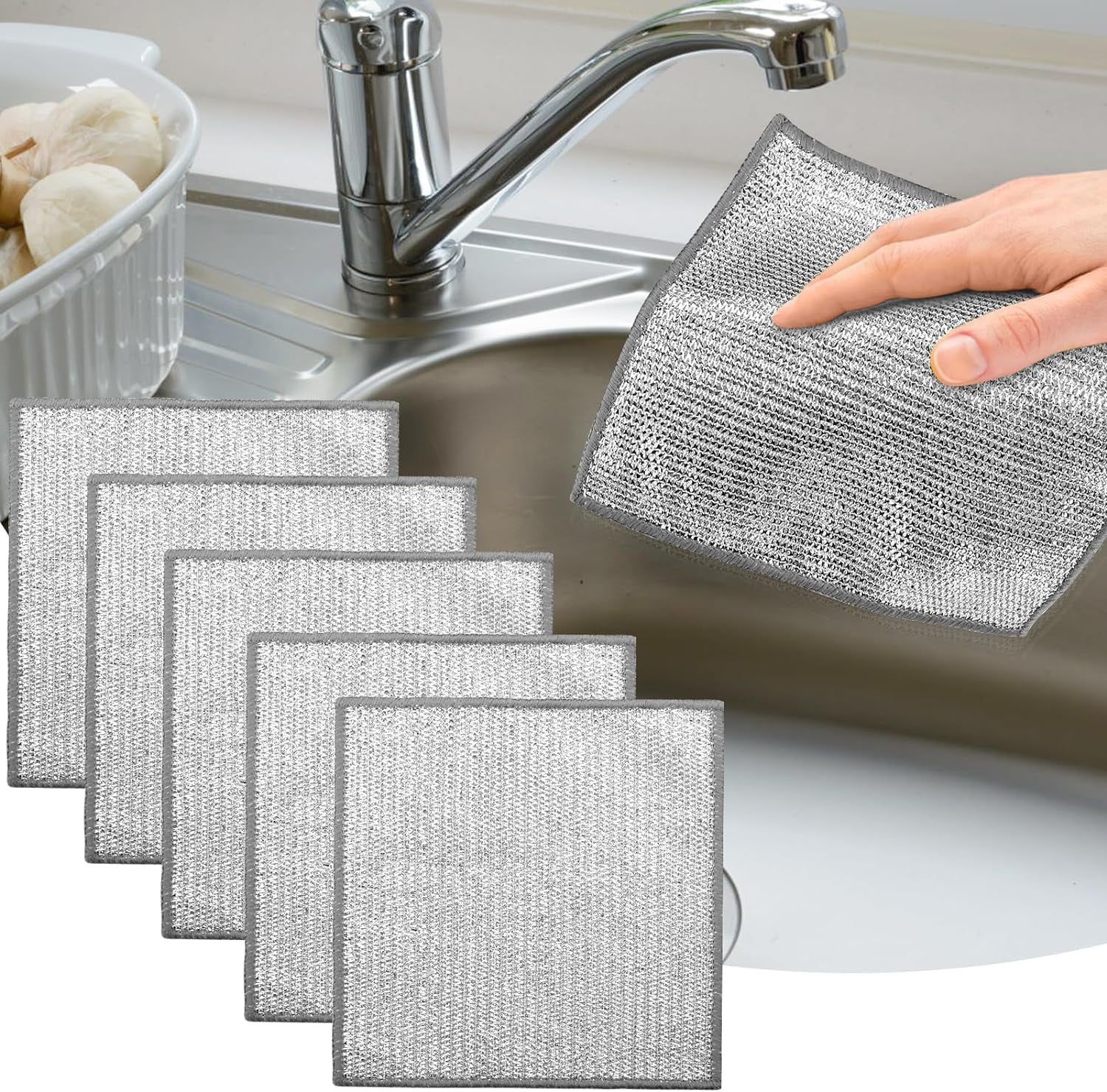 5 Pcs Wire Dishwashing Rags for Wet and Dry, NonScratch Wire Dishcloth