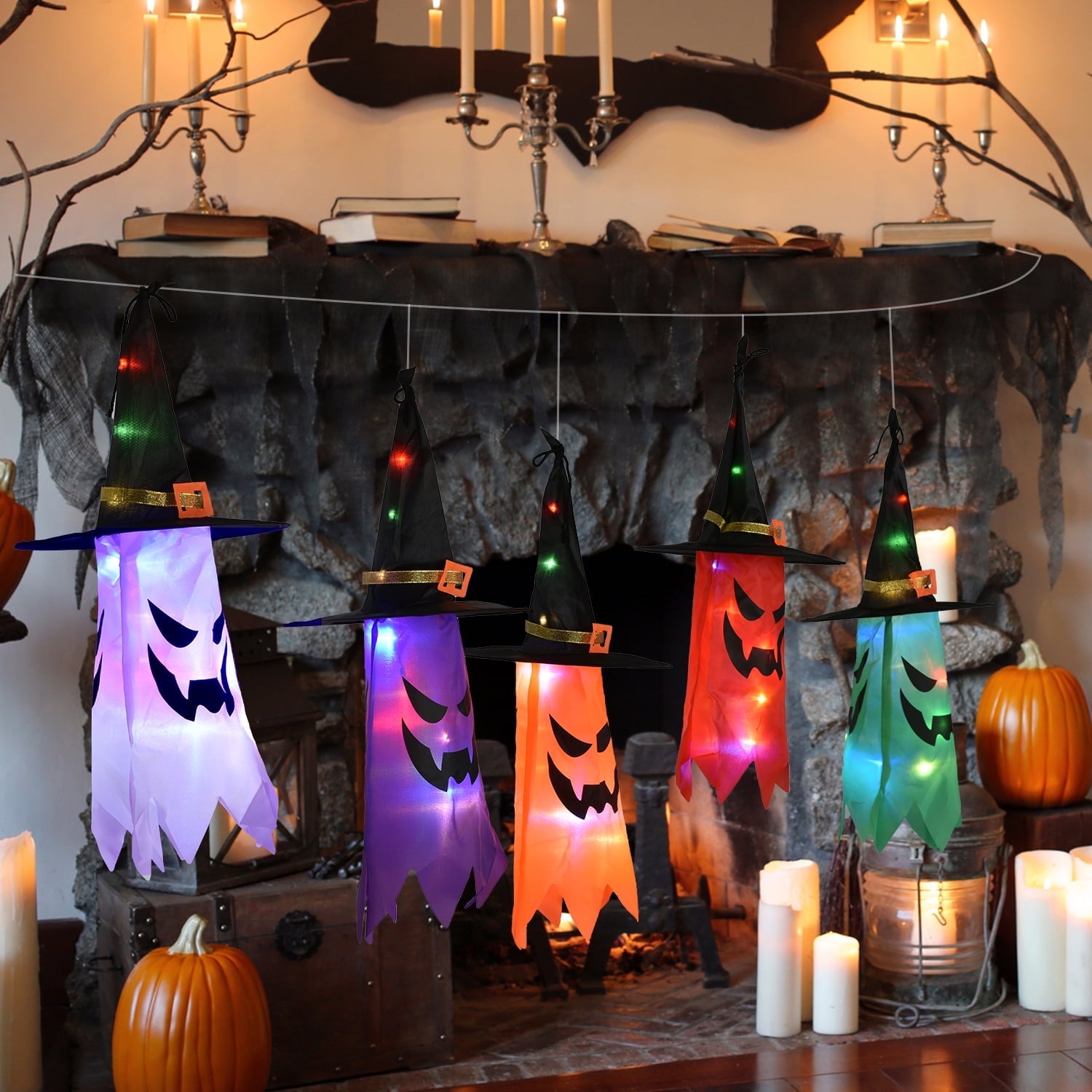 5 Pcs Witch Hat String Lights,Colored LED Lights Glowing Decoration for Yard Tree Garden Party Decor