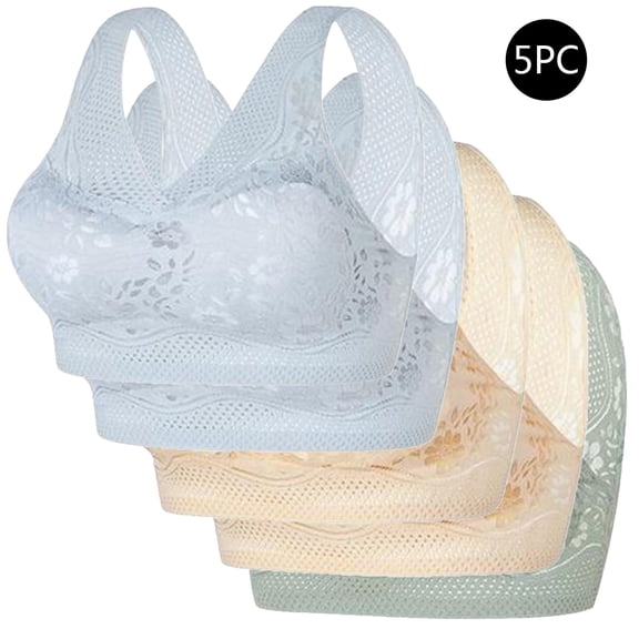 5 Pcs Women Bra Lace Wireless Bralettes Everyday Bra Supportive Workout Bras Full Coverage Lingerie Wire Free Basic Bra Underwear No Underwire