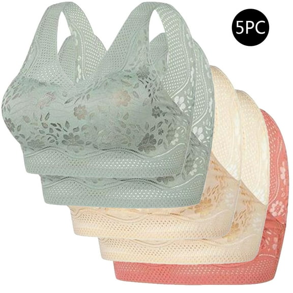 5 Pcs Women Bra Lace Wireless Bralettes Everyday Bra Supportive Workout Bras Full Coverage Lingerie Wire Free Basic Bra Underwear No Underwire