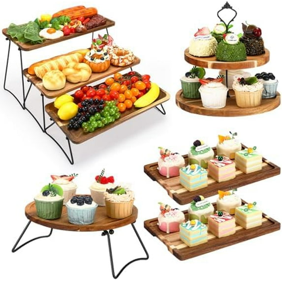 5 Pcs Wood Dessert Table Display Set,3 Tier Cake Table Display 2 Tier Cupcake Tower Holder Rectangular Serving Tray Round Cake Stand for Tea Party Wedding Farmhouse$$Home Decor, Kitchen, & Other