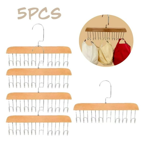 5 Pcs Multipurpose Wooden Wardrobe Hangers, Tie & Bag Organizer Rack for Closet, Space - Efficient Clothing Accessory Storage