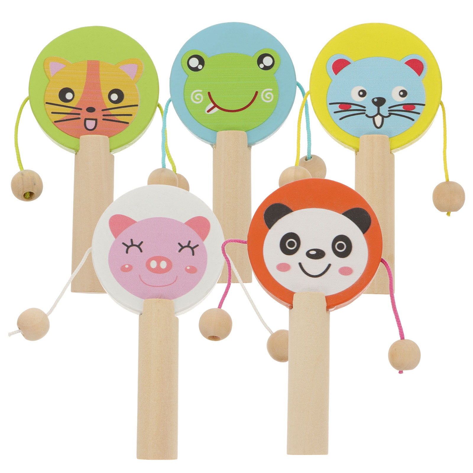 5 Pcs Wooden Rattle Educational Cartoon Musical Instrument Infant
