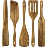 5 Pcs Wooden Spatula Set for Cooking, Excellent Kitchen Utensil Set, Natural & Odorless, Heat Resistant Wooden Cooking Utensils Set for Nonstick Cookware, Sturdy One-Piece Design
