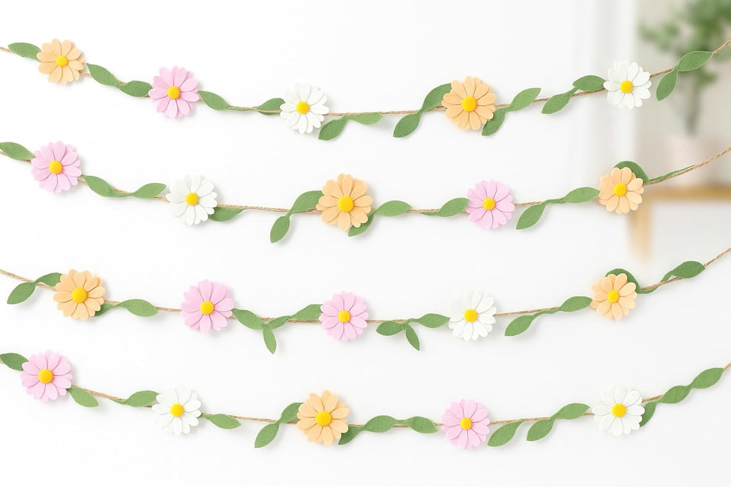 5 Pcs Wool Felt Daisy Banner Garland Party Decorations, Wildflower Birthday Decorations for Wedding Supplies(Boho Color)