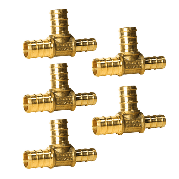 5 Pcs. XFITTING 1/2" x 3/8" x 1/2" Pex Tee, Pex B Reducing Tee Crimp Version 26-6-4=5X