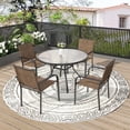thumbnail image 1 of 5-Peices Outdoor Patio Dining Set Stacking Chairs and Round Glass Table Furniture Set for 4 Person, 1 of 10