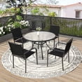 thumbnail image 1 of 5-Peices Outdoor Patio Dining Set Stacking Chairs and Round Glass Table Furniture Set for 4 Person, 1 of 10