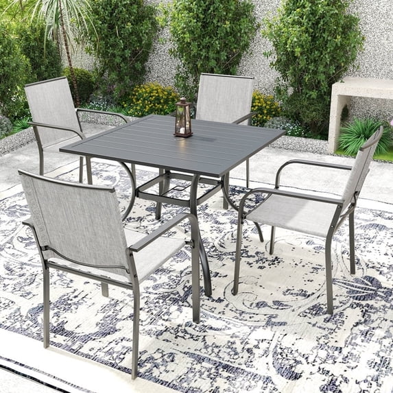 5-Peices Outdoor Patio Dining Set Stacking Chairs and Square Table Furniture Set for 4 Person