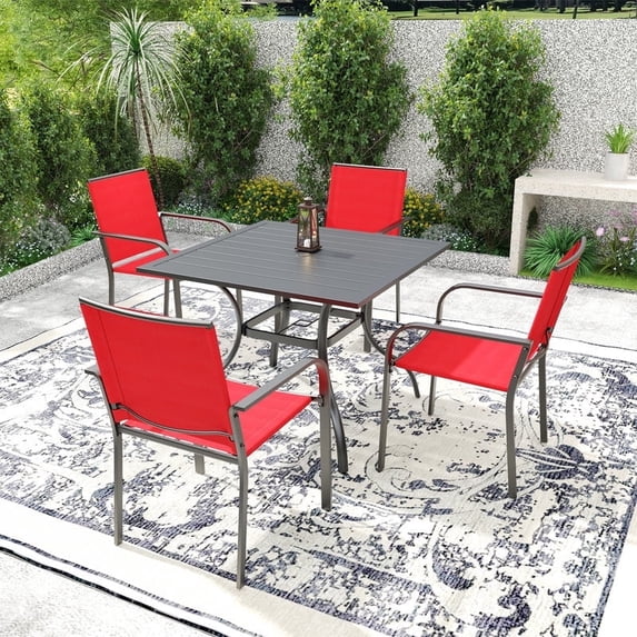 5-Peices Outdoor Patio Dining Set Stacking Chairs and Square Table Furniture Set for 4 Person