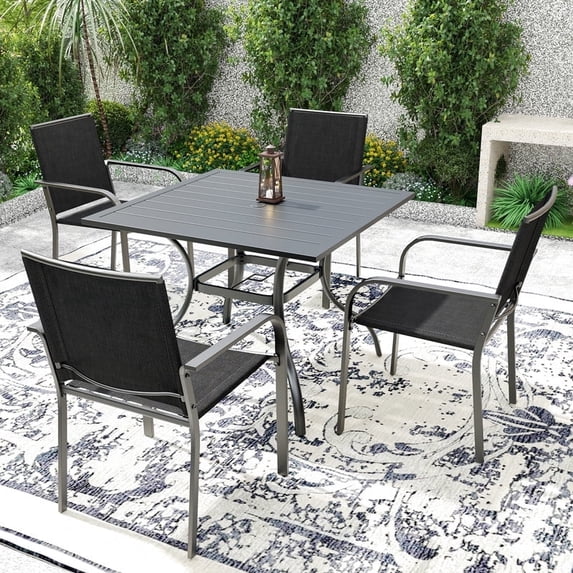 5-Peices Outdoor Patio Dining Set Stacking Chairs and Square Table Furniture Set for 4 Person