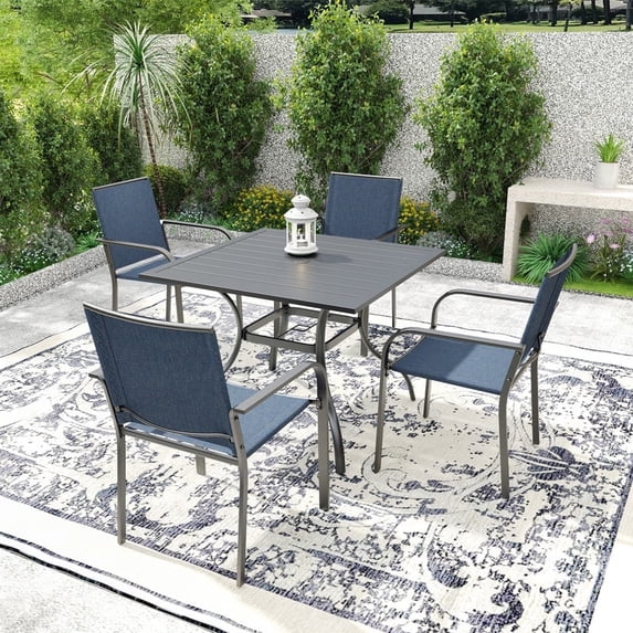 5-Peices Outdoor Patio Dining Set Stacking Chairs and Square Table Furniture Set for 4 Person