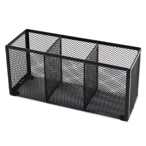 Under $5 Pen Holder, Black Mesh Pen Holder, 3-Compartment Metal Desk Organizer, Stationery Storage Stand for Office Home, Black Desktop Organizer, by Goohae