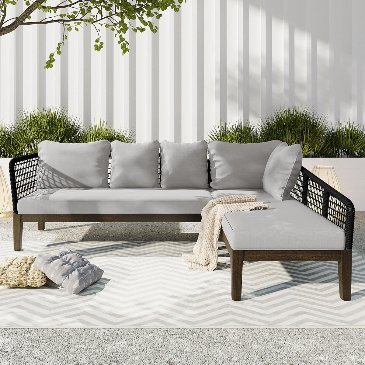 5 Person Patio Furniture Set Outdoor Patio Sofa Set with with Water Resistant Thick Cushions L Shaped Sofa for Backyard Pool Deck Garden Black Gray Walmart Business Supplies