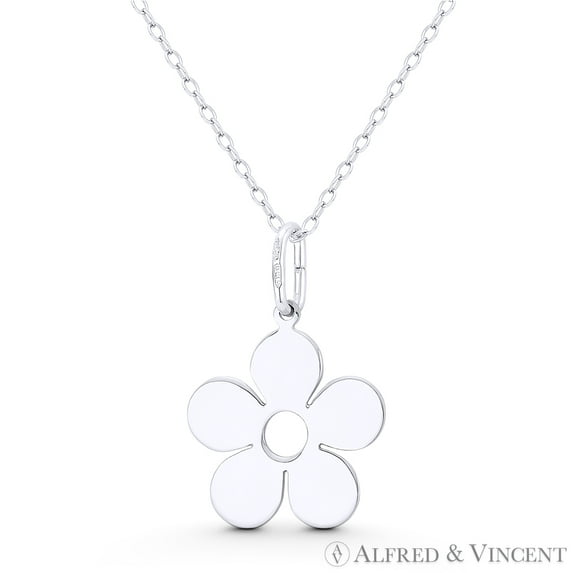 5-Petal Daisy Flower Charm 26x17mm (1x0.7in) Pendant in .925 Sterling Silver w/ Rhodium