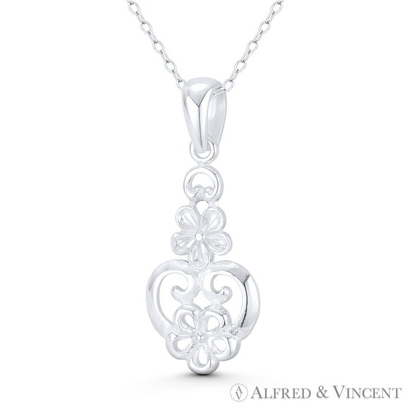 5-Petal Daisy Flower Charm 35x14mm (1.4x0.6in) Drop Pendant & Chain Necklace in .925 Sterling Silver