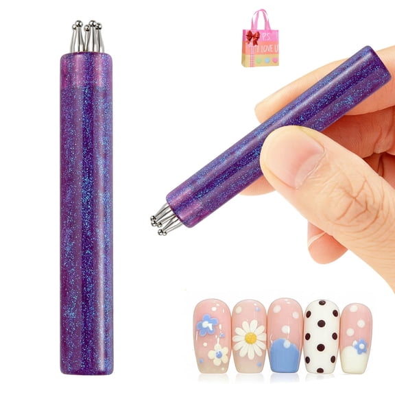 5 Petal Flower Nail Art Dotting Tool, Dual-Use Dotting Pen with 1.8mm Fine Tip Rhinestone Picker