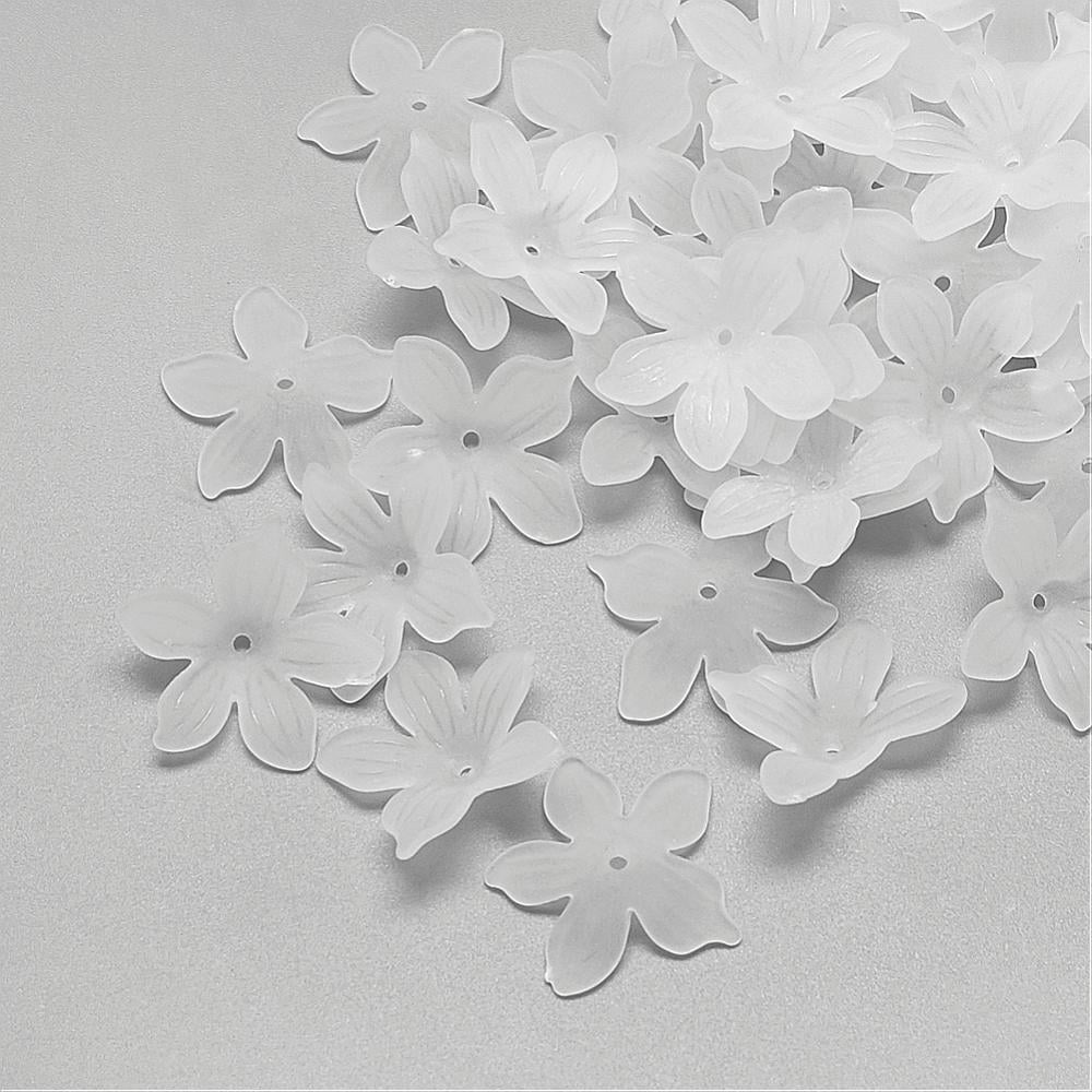 5-Petal Transparent Acrylic Bead Caps Frosted Clear 20x21.5x4.5mm Hole: 1.5mm about 1600pcs/500g