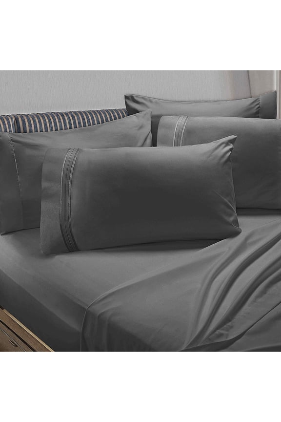 Premier 1800 Collection Bed Sheet Set with Extra Pillowcases Wrinkle, Fade & Stain Resistant, Twin, Charcoal Gray