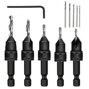 5-Piece 3/8-Inch Quick-Change 82  Chamfer Adjustable Drill Bits,HSS Wood Drill Bits Sink Hole Drilling Tool Kit