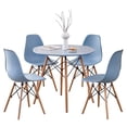 thumbnail image 1 of 5 Piece 31.5'' Round Dining Table Set for 4, Kitchen Table & Chairs Set of 4, Mid-Century Modern Table W/ 4 Chairs for Home, Living Room, Apartment, Wood Legs, Metal Frame, Blue, 1 of 10
