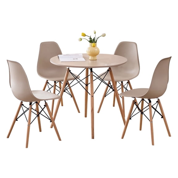 5 Piece 31.5'' Round Dining Table Set for 4, Mid-Century Modern Table W/ 4 Chairs for Kitchen, Home, Living Room, Apartment, Wood Legs, Metal Frame
