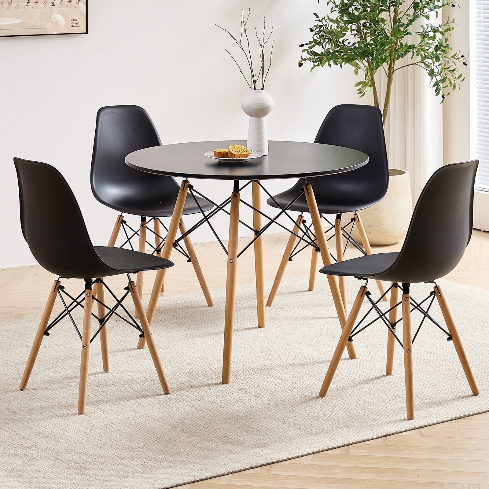 5 Piece 31.5'' Round Dining Table Set for 4, Kitchen Table & Chairs Set ...