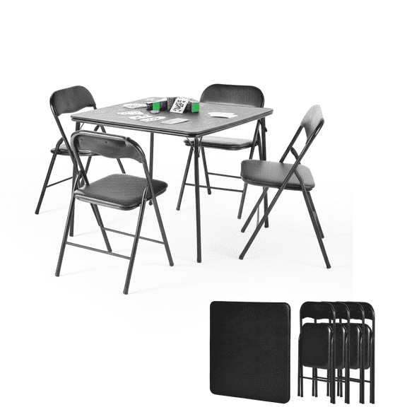 5-Piece 34-Inch Folding Card Table and Chair Set, Padded Seat and Tabletop for Home, Office, and Game Nights,Black