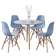 5 Piece 35.5 Round Dining Table Set for 4, Kitchen Table & Chairs Set of 4, Mid-Century Modern Table W/ 4 Chairs for Home, Living Room, Apartment, Wood Legs, Metal Frame, Blue