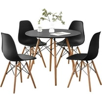 5-Piece 35.5" Round Dining Table Set, Small Kitchen Table Chairs Set of 4 Plastic Seats, Solid Wood Legs, Space Saving Furniture for Living Room Apartment Office Home, Black