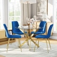 thumbnail image 1 of 5-Piece 36" Round Glass Dining Set, Clear Tempered Glass Table & 4 Velvet Chairs with Stainless Steel Legs for Kitchen, Meeting Room, 1 of 8