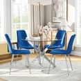 thumbnail image 1 of 5-Piece 36" Round Glass Dining Set, Clear Tempered Glass Table & 4 Velvet Chairs with Stainless Steel Legs for Kitchen, Meeting Room, 1 of 8
