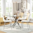 thumbnail image 1 of 5-Piece 36" Square Glass Dining Set, Clear Tempered Glass Table & 4 Velvet Chairs with Stainless Steel Legs for Kitchen, Meeting Room, 1 of 8