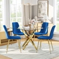 thumbnail image 1 of 5-Piece 36" Square Glass Dining Set, Clear Tempered Glass Table & 4 Velvet Chairs with Stainless Steel Legs for Kitchen, Meeting Room, 1 of 8