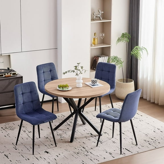 5 Piece 39" Round Mid-Century Dining Table Set for 4, with 4 Corduroy Upholstered Chairs, Compact Kitchen Table for Small Space, Apartment Living Room