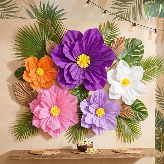 5 Piece 3D Crepe Paper Flowers Spring Party Hanging Decorations