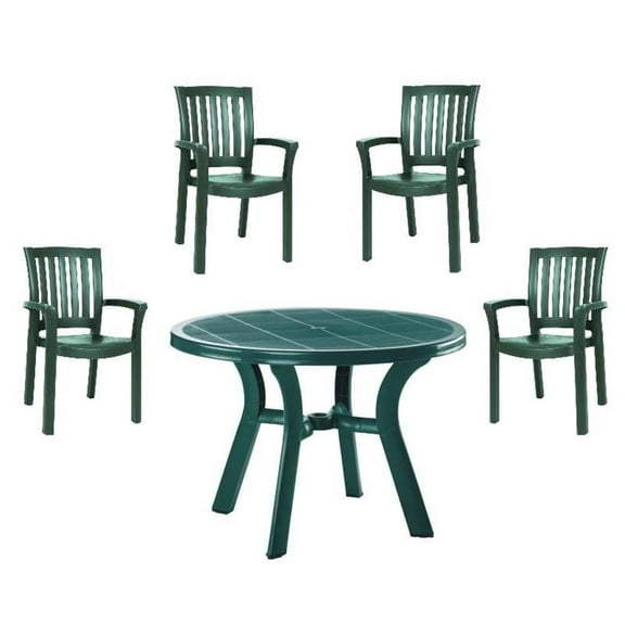5 Piece 42" Round Resin Patio Table and 4 Resin Dining Arm Chair Set in Green
